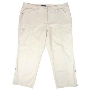 Westbound Capri Pants Womens 14 Beige Linen Blend Cropped Tab Hem Cargo Casual